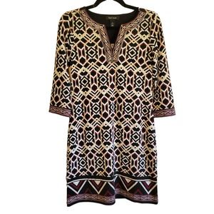 White House Black Market Geometric Sheath Dress Embroidered Trim Extra Small